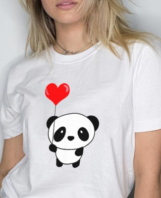 FRUIT OF THE LOOM Boyfriend T-shirt με στάμπα panda love white.